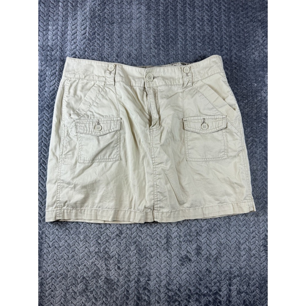 Vintage Route 66 Mini Cargo Skirt Womens 10 Beige Cotton Utility Pocket Y2K